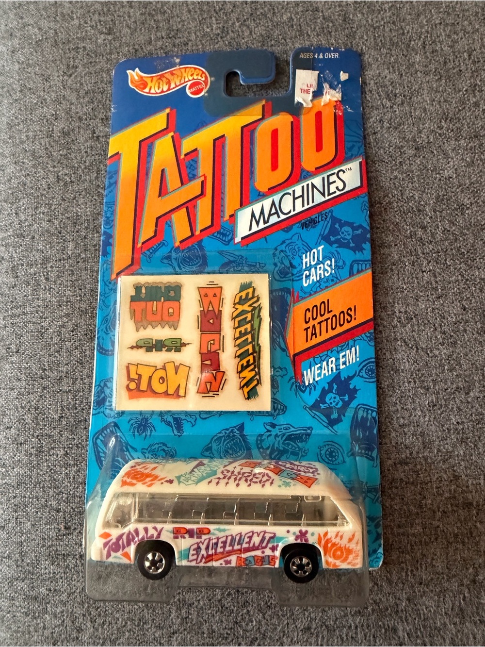 Hot Wheels Tattoo Machines VW Bus Toy Car with Sticker Sheet - Blue/White/Orange